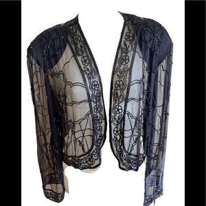 Parisline Silk jacket -OSFM black /embroidered